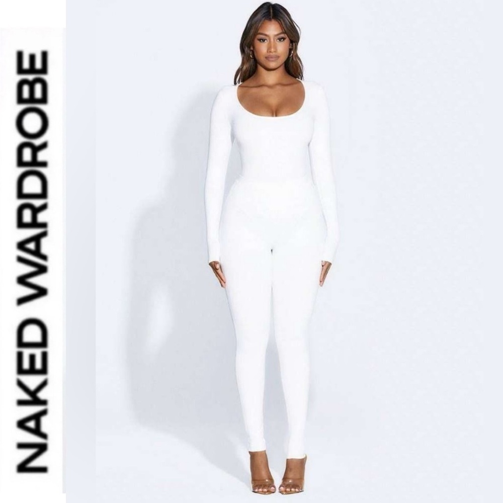 Naked Wardrobe 🤍 White Long Sleeve Scoop Jumpsuit